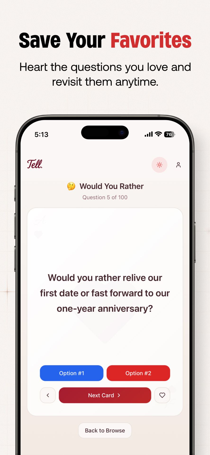 Save favorites feature with heart button
